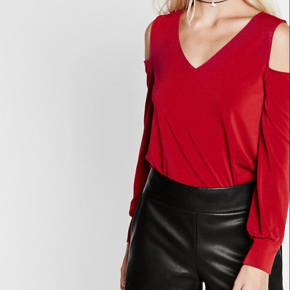 Red Express Cold Shoulder Long Sleeve Top